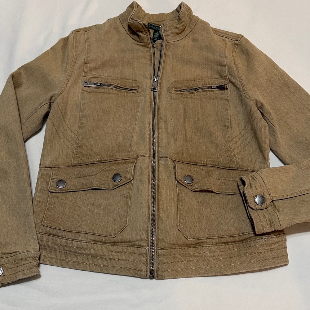 Ralph Lauren Jeans Company Denim Tan Moto Jacket, Full Zip size 6 - Picture 8 of 15